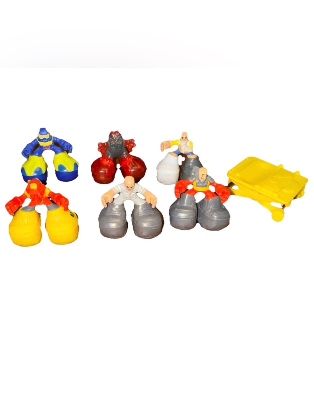 Mattel Matchbox Big Boots Mini Action Figures 1.75" bundle of 6 + A Yellow Cart